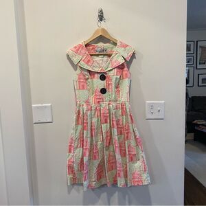 Beebop & Wally rockabilly dress size XS pagoda print 100% cotton Retro Twee